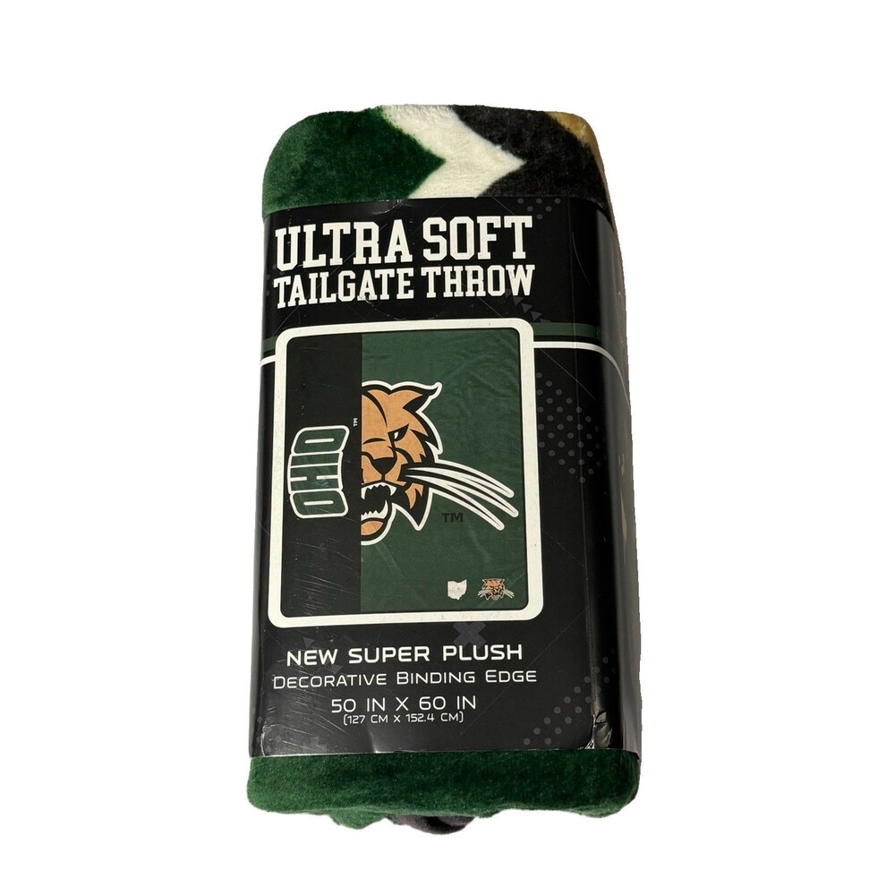 NWT Ohio Bobcats Ultra Soft Plush Tailgate Throw Blanket 50x60 NCAA